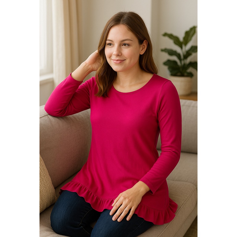 Chasing Fireflies Women's Large 10 12 Long Sleeve Ruffle Pink Shirt Top NWOT